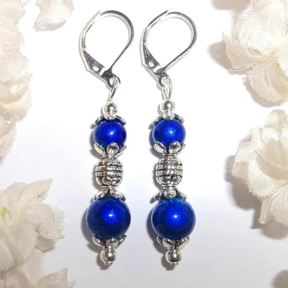 Blue Earrings, Colbalt Blue Earrings, Beaded Earrings, Blue Dangle Earring 7496